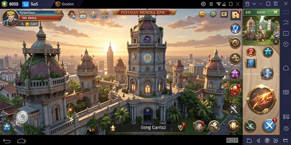 Tampilan gameplay 8055 yang menegangkan dalam pertempuran Tower Defense.