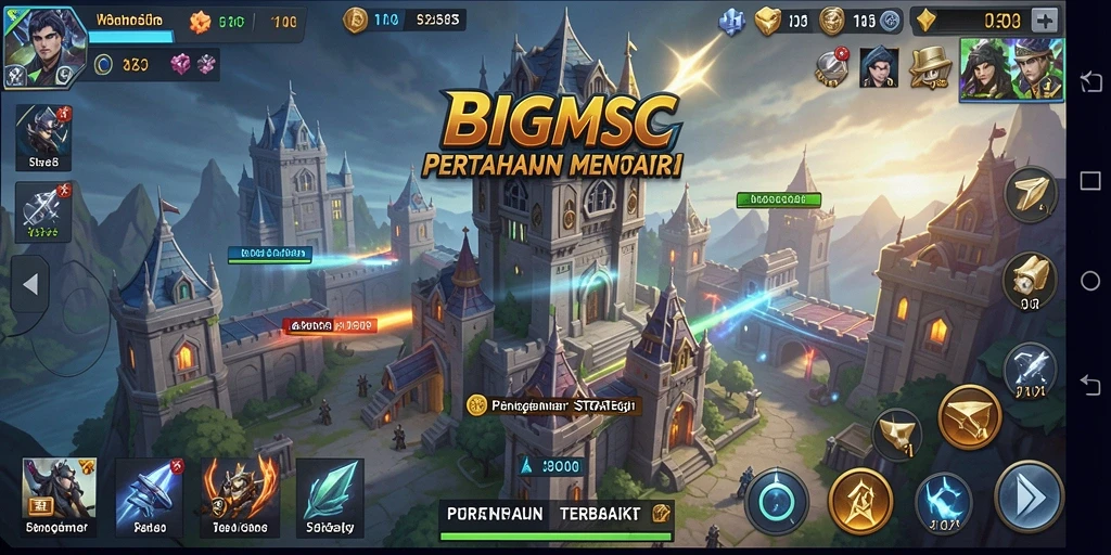 Tampilan gameplay BIGMSG dengan pertempuran menara yang intens.