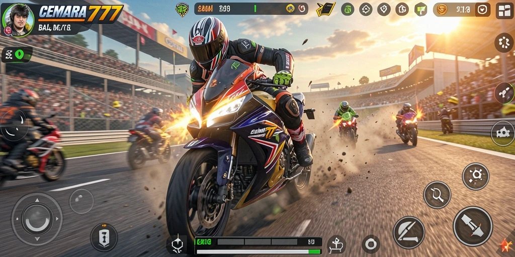 Screenshot CEMARA777 menampilkan balapan motor yang mengasyikkan.