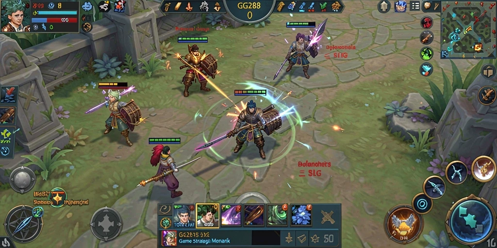 Screenshot GG288 menampilkan aksi pertempuran strategi yang dinamis.