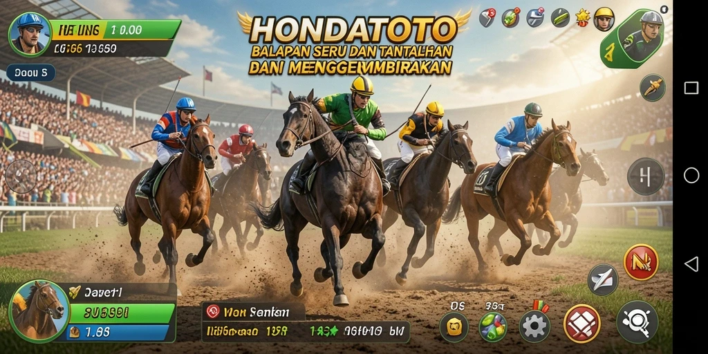 Screenshot gameplay dari HONDATOTO menunjukkan aksi balapan yang seru.