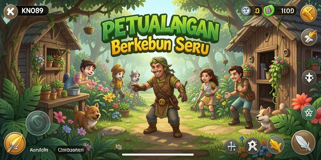 Tampilan gameplay KNO89 yang menampilkan kebun yang subur dan berwarna-warni.