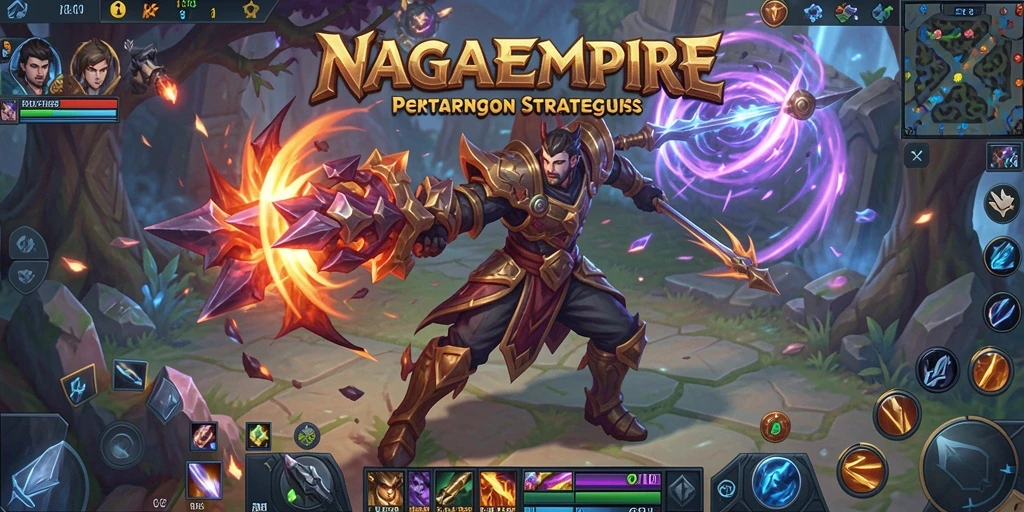 Screenshot gameplay menunjukkan pertempuran epik di dunia NAGAEMPIRE.