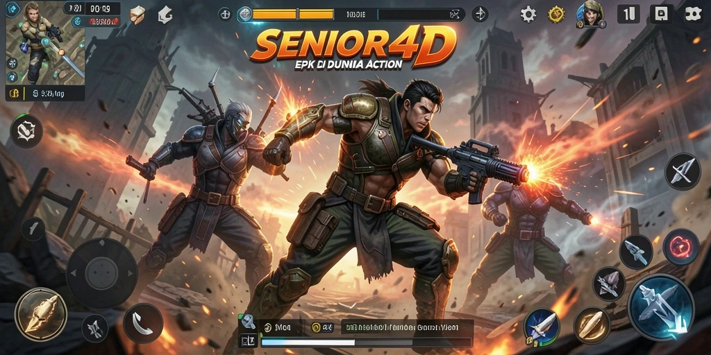 Screenshot aksi mendebarkan dalam permainan SENIOR4D.